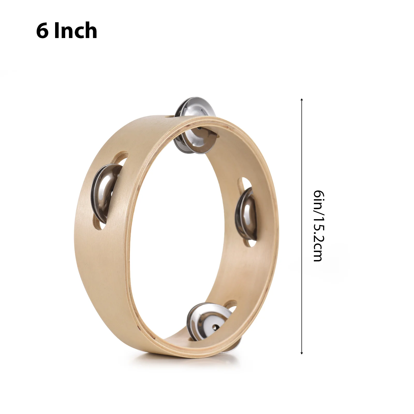 6/8/10 Inch Tambourine Hand Cranked Bell Single Row Wooden Tambourine Rings Natural Color Metal Bell Sound children percussion instruments