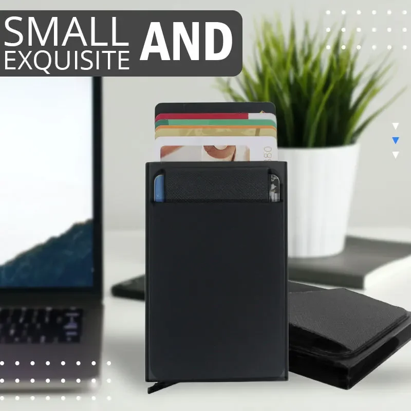 Wallet Card Holder Slim Aluminum Wallet with Elasticity Back Pouch Coin Pocket ID Credit Card Holder Automatic Pop Up Bank Case Mini RFID