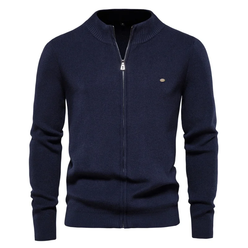 

Cardigan Autumn And Men's Solid Winter Clothing New High-end Sweater Zipper Gentleman Color Slim-fit Quality