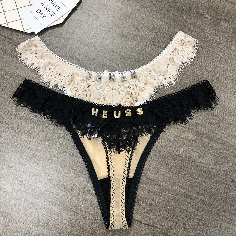 Perizoma Personalizzato Con Strass E Lettere, In Pizzo, Made In UK, Rezia Collections