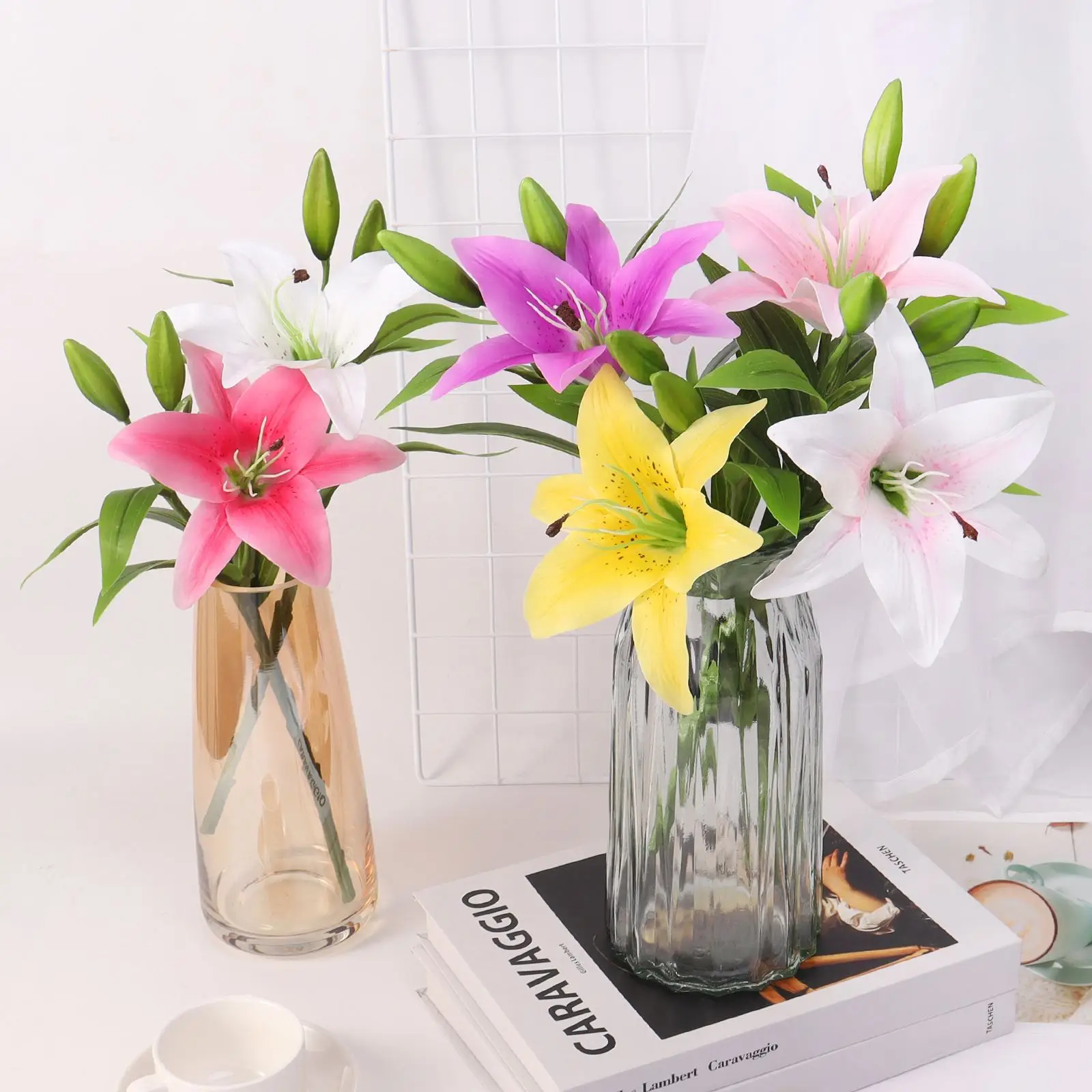 36cm White Lily Artificial Flowers Real Touch Fake Plant Party Wedding Bridal Bouquet For Living