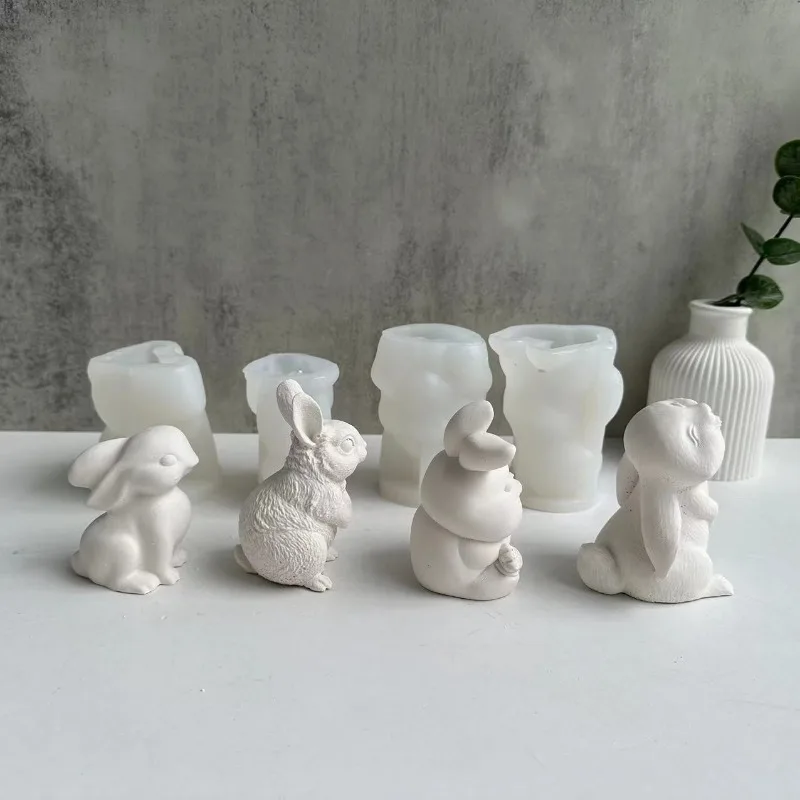 Multi-style Rabbit Silicone Candle Mold Easter Animal Cute Rabbit Aromatherapy Plaster Soap Resin Mould 3D Crafts Casting Tool