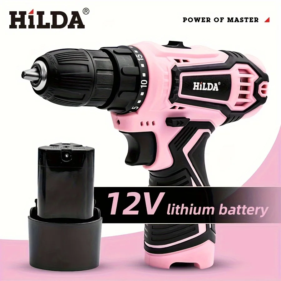 Hilda Bohrmaschine 12V Akku-Bohrmaschine Elektro-Schrauben dreher Mini Wireless Power Driver DC Lithium-Ionen-Akku – Detail 1