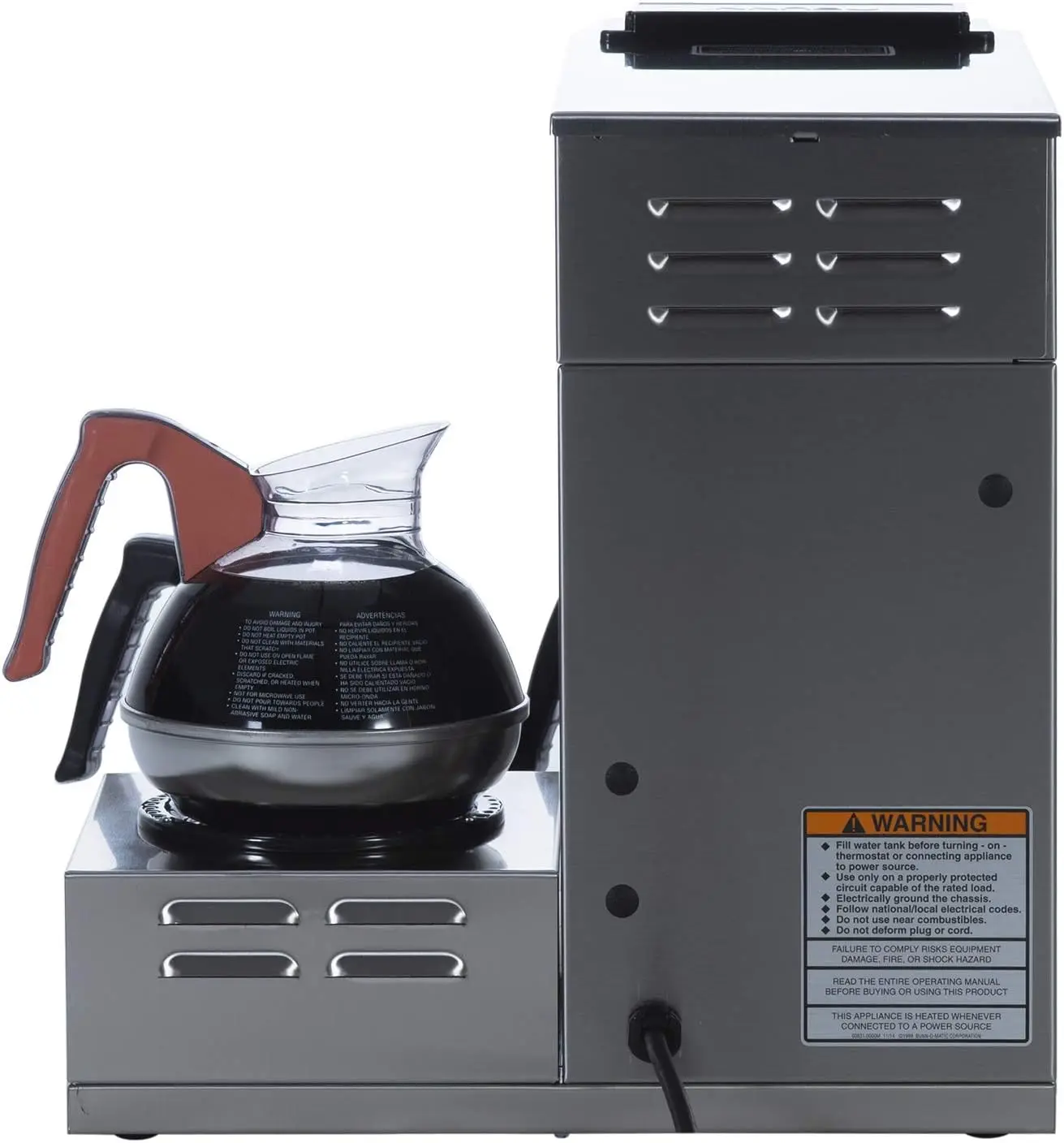 VP17-3 12-Cup Low Profile Pourover Commercial Coffee Maker 3 Lower Warmers 13300.0003 Silver 18.8"D x 16.2"W x 17.3"H