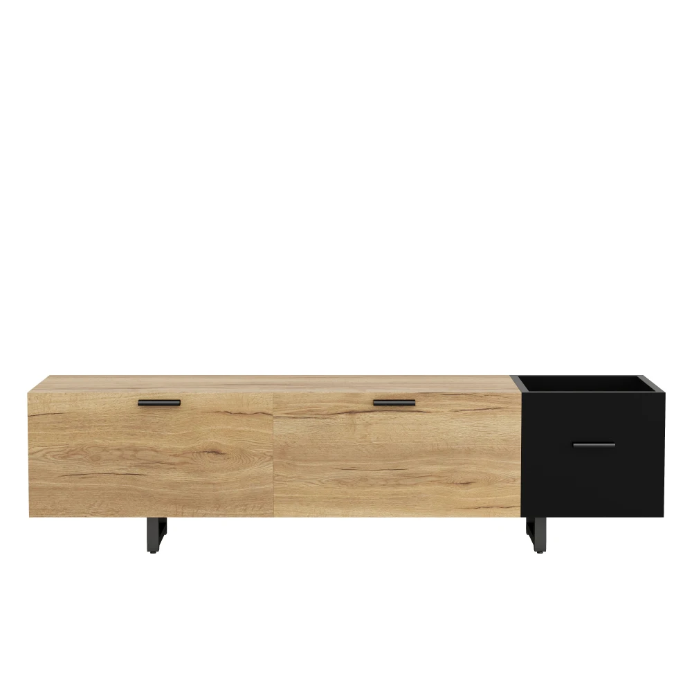 Multifunktionaler TV-Ständer Medienkonsole mit Offenen Fächern und Geschlossenem Stauraum für Wohnzimmer-Medienbereich Heim-Möbel-Organizer – Detail 18