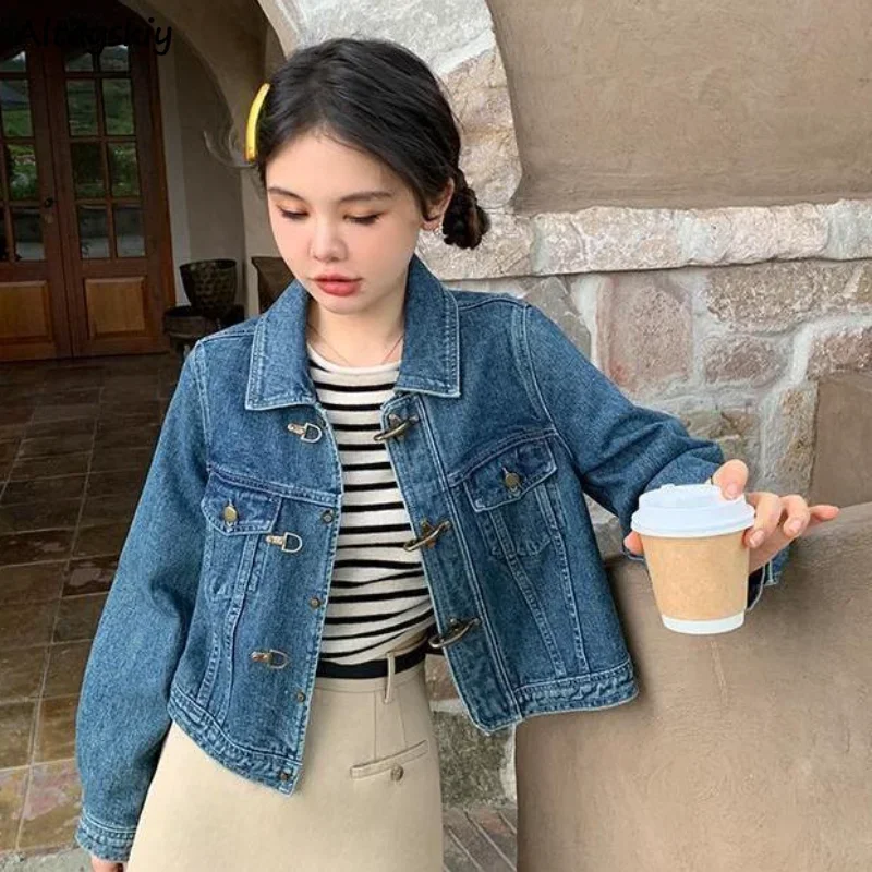 

Denim Jackets Women Horn Button Harajuku Loose Fashion Vintage Spring BF Japanese Style Casual Simple All-match Streetwear Ins
