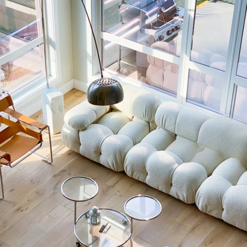 

Custom MK Nordic modular sofa small apartment living room single bread combination net red lamb fleece fabric