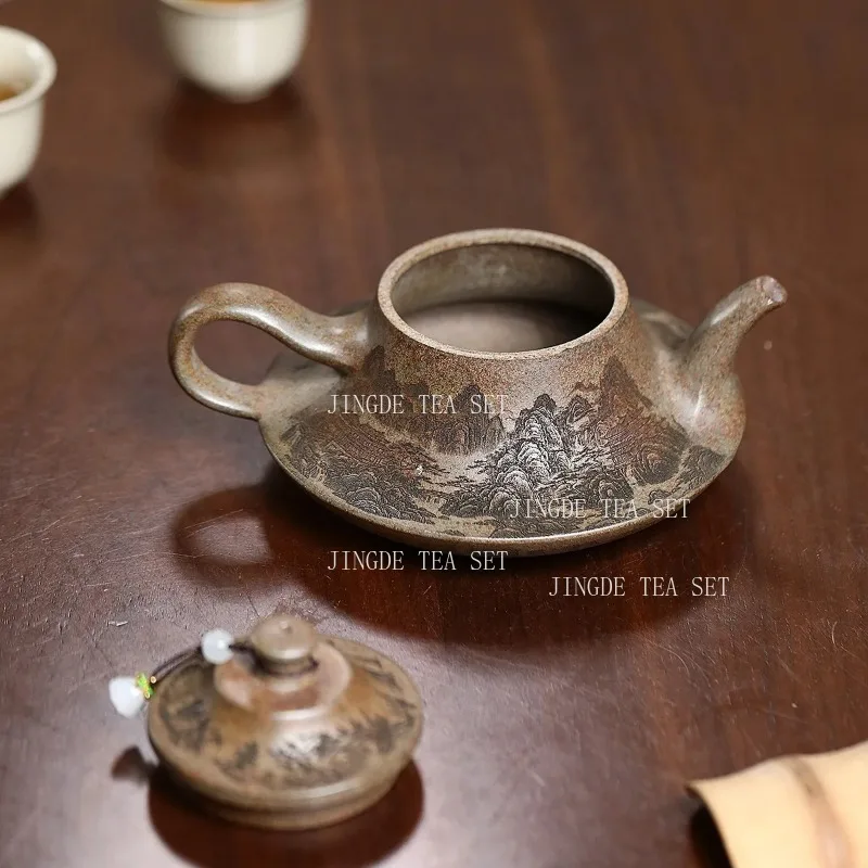 320ml Yixing Purple Clay Cloud Teapot Large Capacity Dragon Kiln Wood Burning Engraved Teapot Household Chinese Teapot