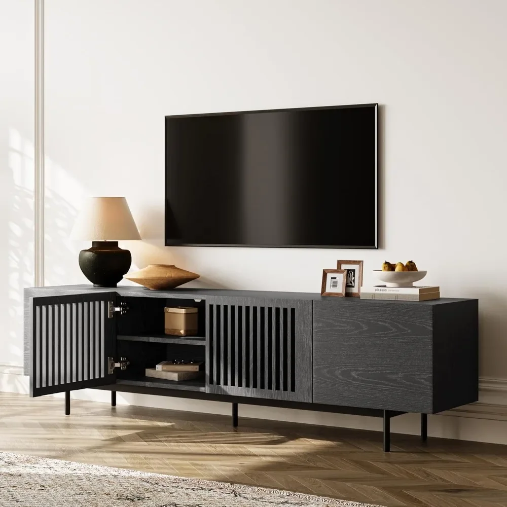 Black Long TV Stand for 85 Inch TV,95'' Solid Wood Media Console with Doors, Entertainment Center for Living Room & Bedroom 2