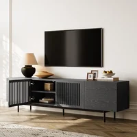 Black Long TV Stand for 85 Inch TV,95'' Solid Wood Media Console with Doors, Entertainment Center for Living Room & Bedroom 2