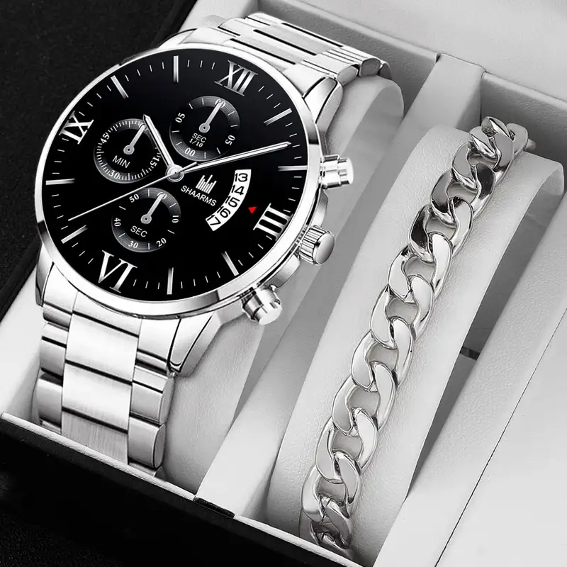 Mens Fashion Business Quartz Watch Fashion Fake Three Eye Six Pin Calendar Men Watch Stainless Steel Belt Men Watches - Image 8