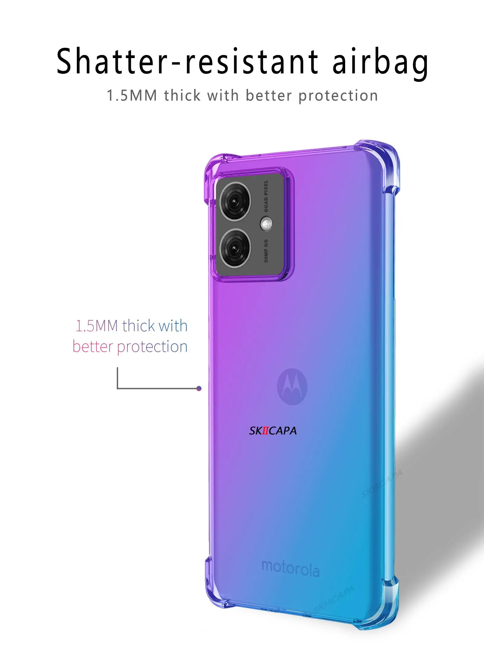 SEAHAI Cover per Motorola Moto G24/Moto G24 Power, Glassato Traslucido Dura PC Protettiva Custodia Silicone TPU Bumper Antiurto AntiGraffio Case con 360° Anello Supporto, Cielo Blu