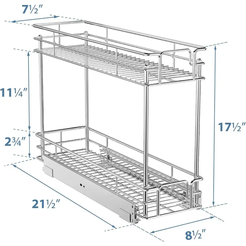 Pull Out Spice Rack for Narrow Cabinet (8&frac12;" W X 21" D),2 Tier Slide
