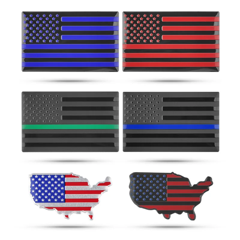 

3D Aluminum Car Door USA Map National Flag Fender Emblem American Pattern Stickers Black Metal Badge