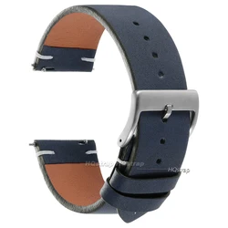 Vintage Leather Quick Release Watch Band - Handmade Cowhide Strap with Elegant Stitching - 22mm (Blue belt)