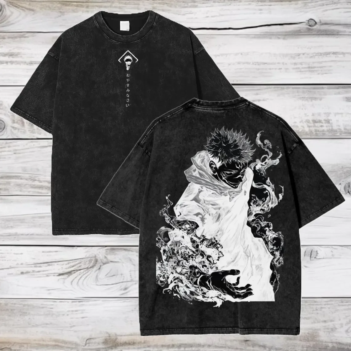 Gojo Satoru Jujutsu Kaisen Vintage Washed Cotton Oversized Tee - Unisex Streetwear Summer Short Sleeve Shirt
