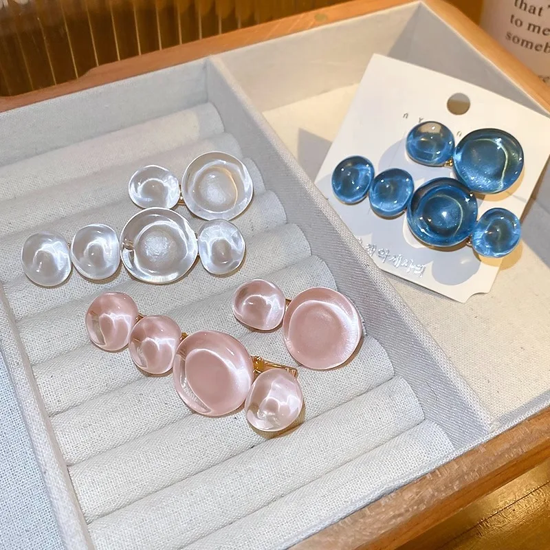 2pcs Elegant Women Sweet Bangs Side Clips Korean Ocean Bubble Hair Edge Clips Transparent Solid Color Hairpins Styling Headwear_voghion.com
