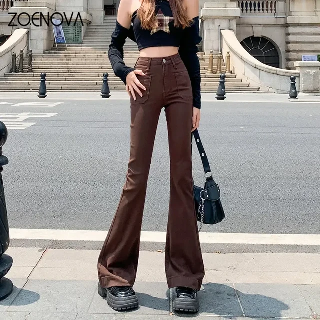 ZOENOVA Y2K 2023 Spring New Design Feel Versatile Blue Flare Pants Women XS-2XL  Slouchy Jeans Slight Strech Chic Denim Trousers - AliExpress