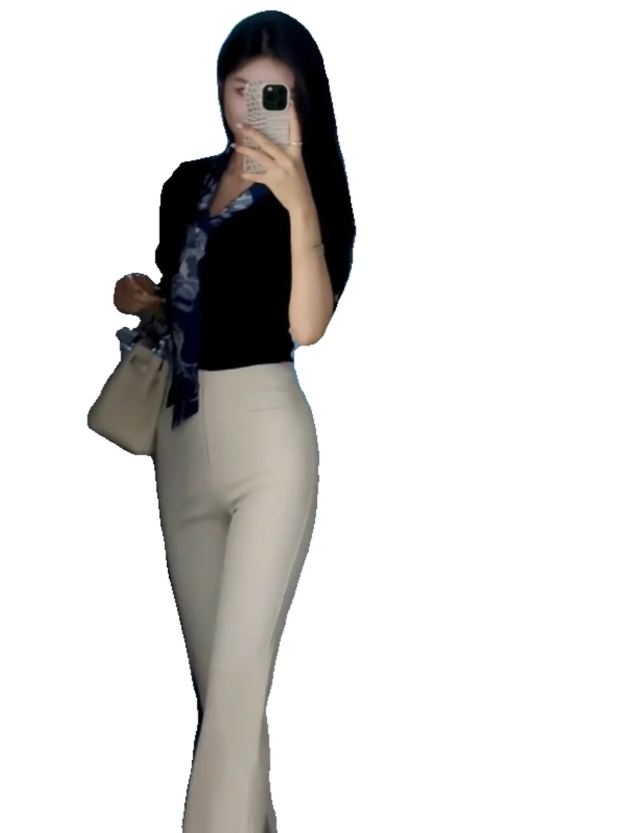 High Waist Bell Bot Pants Women's High Elastic Slimming Long Trousers Dragging Floor Summer New Arrival Dongda Gate