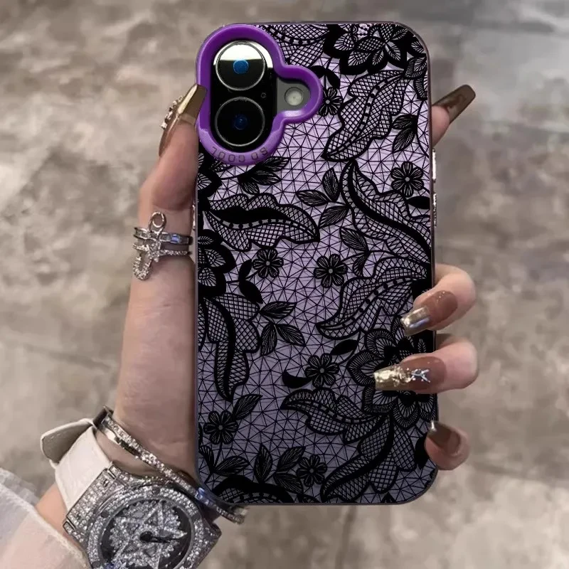 French Dark Lace Flower Frosted Acrylic Phone Case