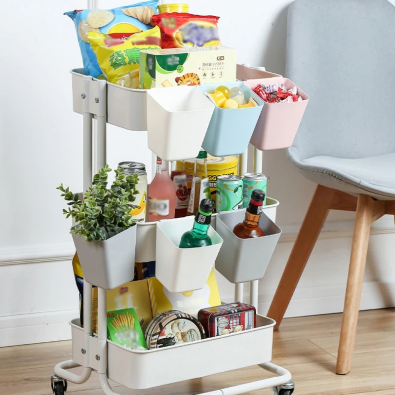Kitchen Storage Box Plastic Hanging Basket Kitchen Storage Container Cup with Hook Rolling Cart Accessories Wall Storage Bins Make Up Pencil Holder