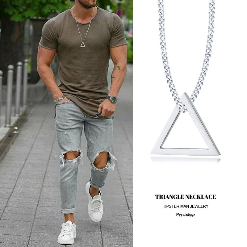 Collar colgante de triángulo cuadrado para hombre, collares geométricos de acero inoxidable, joyería Hipster, Popular|Collares colgantes| AliExpress