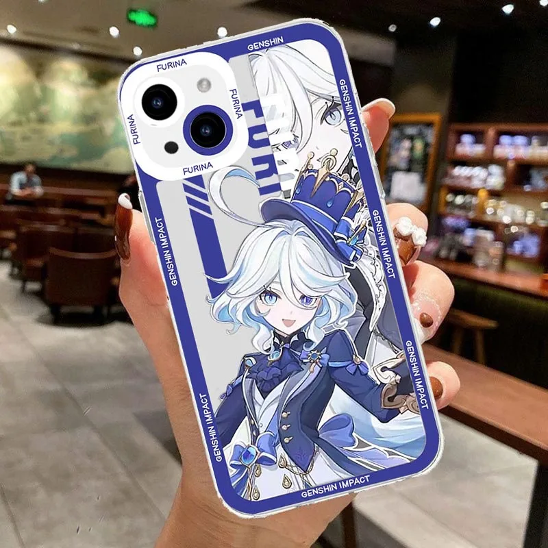 Genshin Impact Soft TPU Phone Case Featuring Xiao, Columbina, HuTao, and Furina