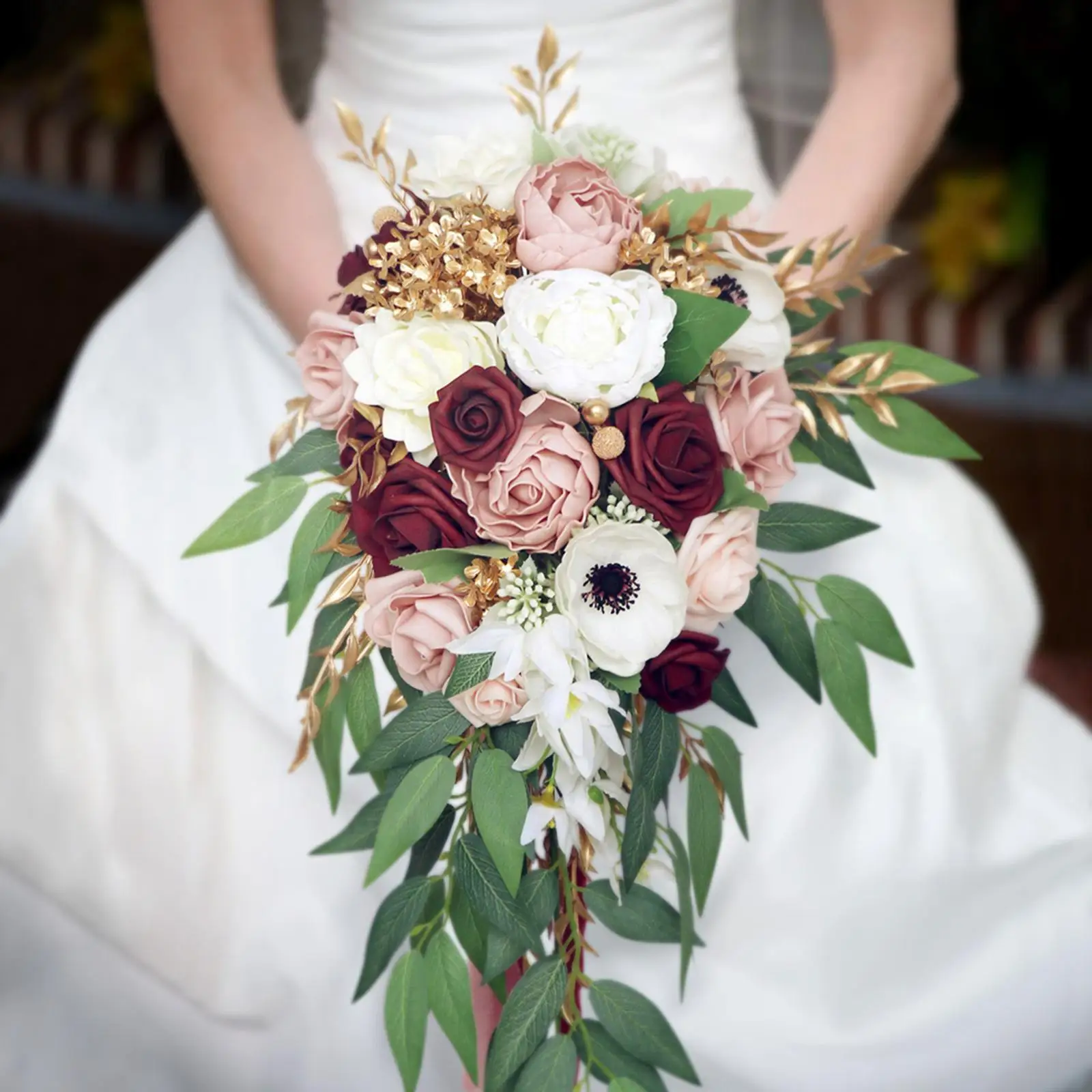 Wedding Bouquet Teardrop Romantic Rustic Silk Flower Artificial Bridal Bouquet for Ceremony, Party, Shower, French Wedding,