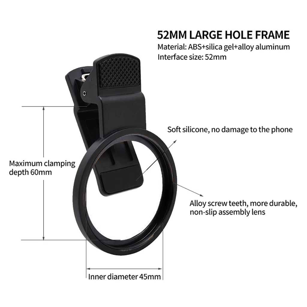 52mm Mobile Phone Camera Lens Clip Universal Aluminum Alloy Thread For All Smartphones UV CPL ND Lens Adapter Filter Ring Mount uv filter,camera lens filter,circular polarizing filter,variable nd filter,phone lens filter,photography filter,prism lens filter,color filter,pinhole lens filter,camera lens adapter set