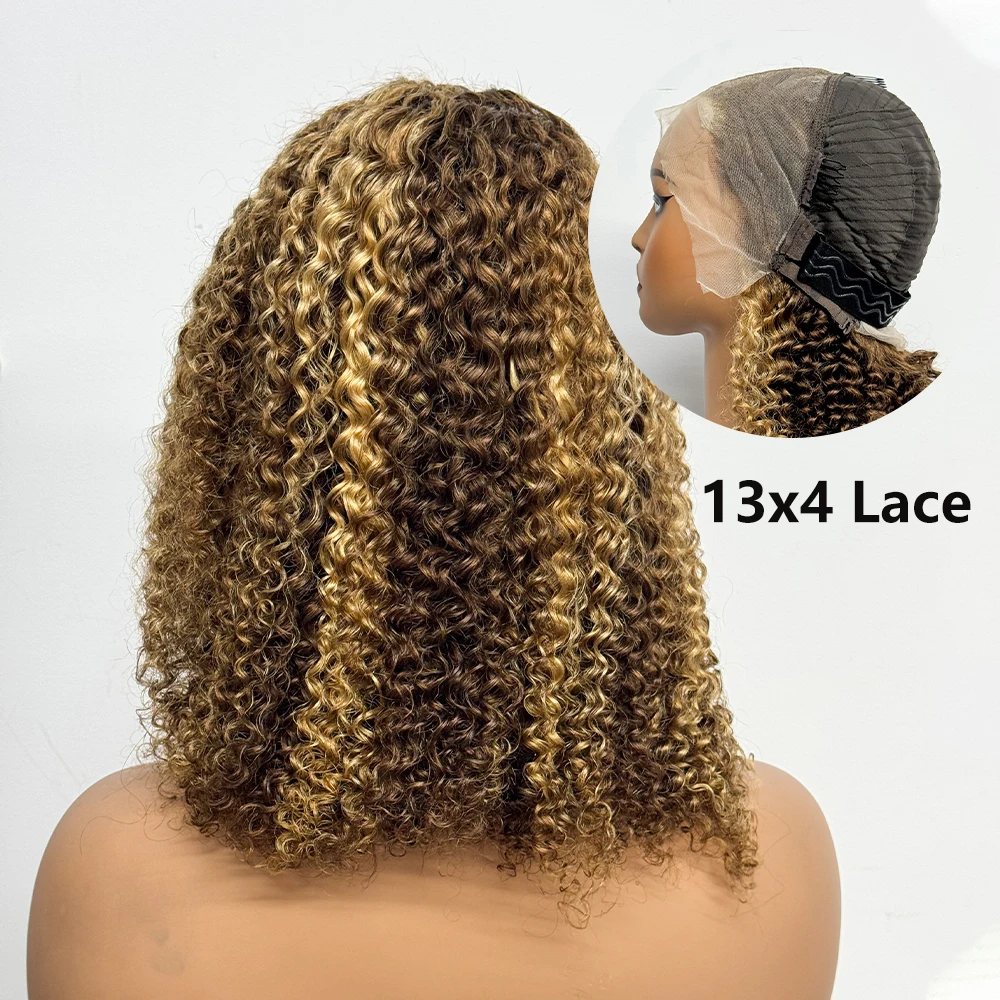 Short Bob Human Hair Wigs Jerry Curly 13x4 Lace Frontal Wig Human Hair Highlight Ombre 200% Density Curly Hair Wigs For Women