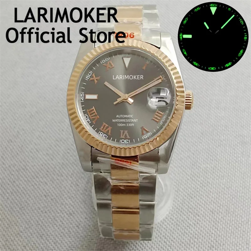 

Larimoker36 мм/39 мм Sunburst Bezel NH35A механические мужские часы двухцветные розовое золото юбилей устричный ремешок серый розовый Золотой Luo Ma циферблат