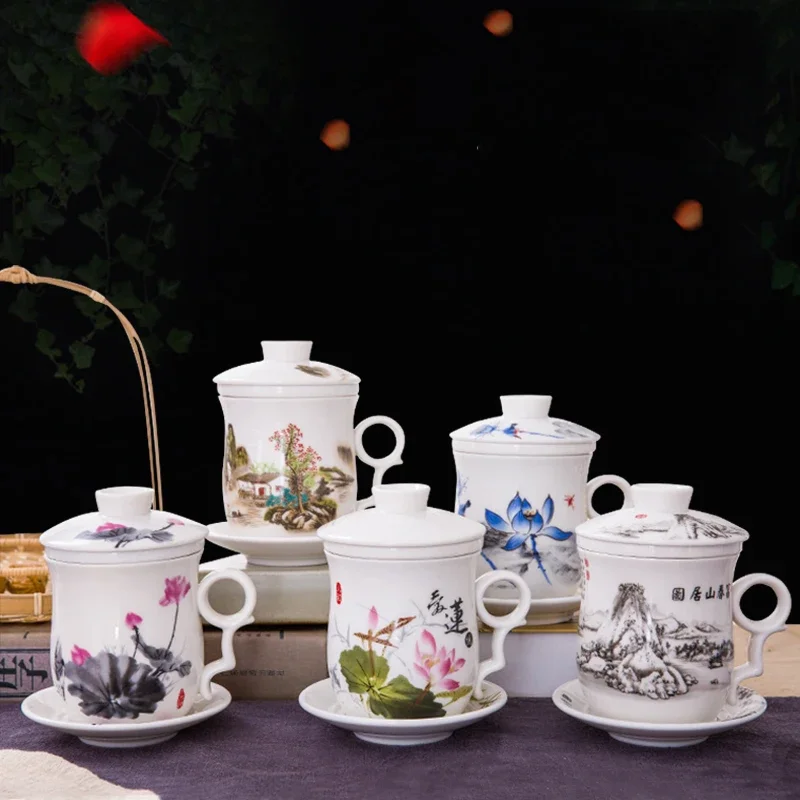 Ceramic Teacup, Chinese Hand Painted Purple Clay Tea Mug With Lid And Infuser, (13oz) Zisha Water Mug Drinkware For Office Home (Color Change Black Dragon