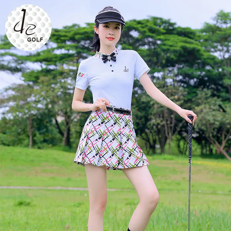 Golf Apparel Women's Ball Suit Set Summer Slim Sleeve Short Skirt White Quick Drying High End Printed Top summer two piece set men casual short suit beachwear clothes quick dry y2k streetwear blue short sleeve hawaiian shirt set pants