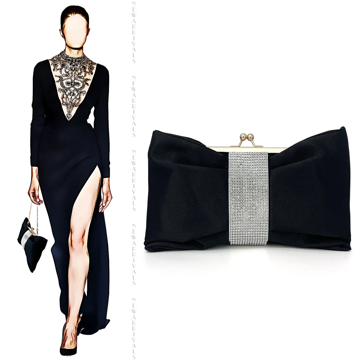 

Concave Shape Handbag Make-up Bag One Shoulder Slant Across Small Bag Lovely Bow Women's Bag Dinner Party Handbag Evening Bag
