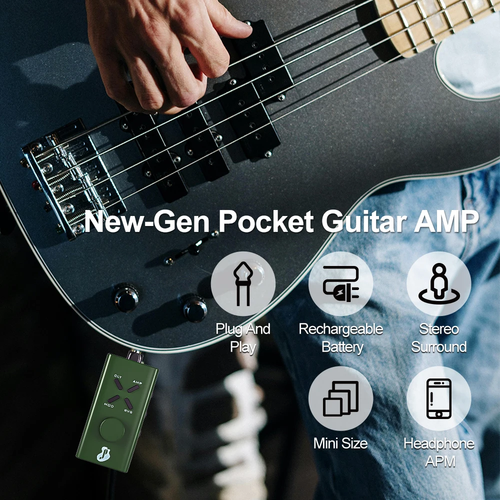 JUSTPRO Guitar Headphone Amp Mini Portable Rechargable Guitar Headphone Amplifier with 24 Effects guitar amplifier