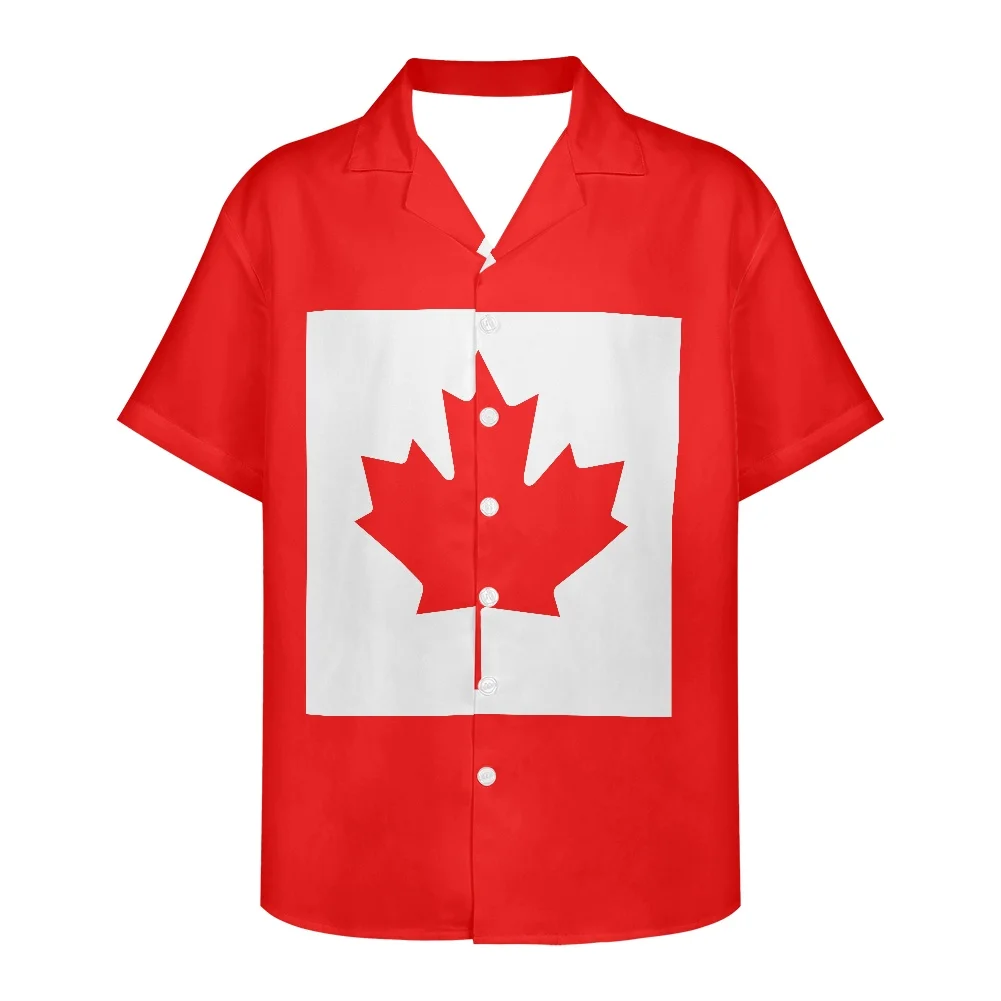 Canada Flag Design Pattern Summer Vintage Fashion Casual Short Sleeve Hawaii Shirts For Men