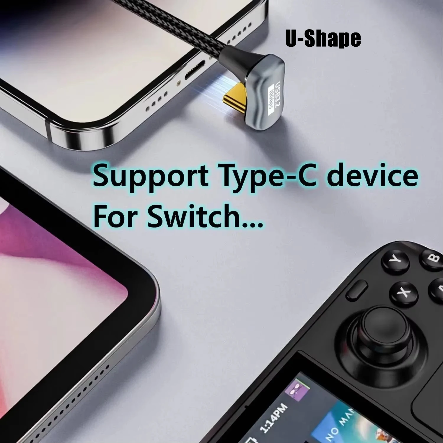 High-Speed U-Shape USB-C to USB-C Cable with 100W Power Delivery
