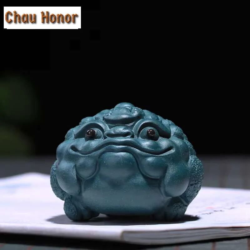 Purple Sand Tea Pet Original Mine Green Mud Lucky Gold Toad Craft Ancient Tea Figurine Tea Statue Tieguanyin for Tea Decoration