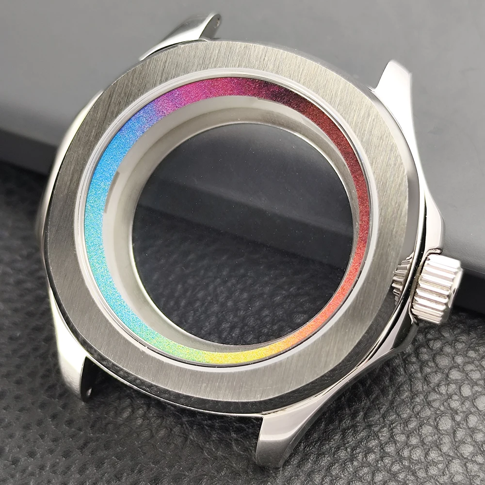 Sleek Silver Steel Watch Case with Sapphire Glass and Seal Ring, 39.5mm