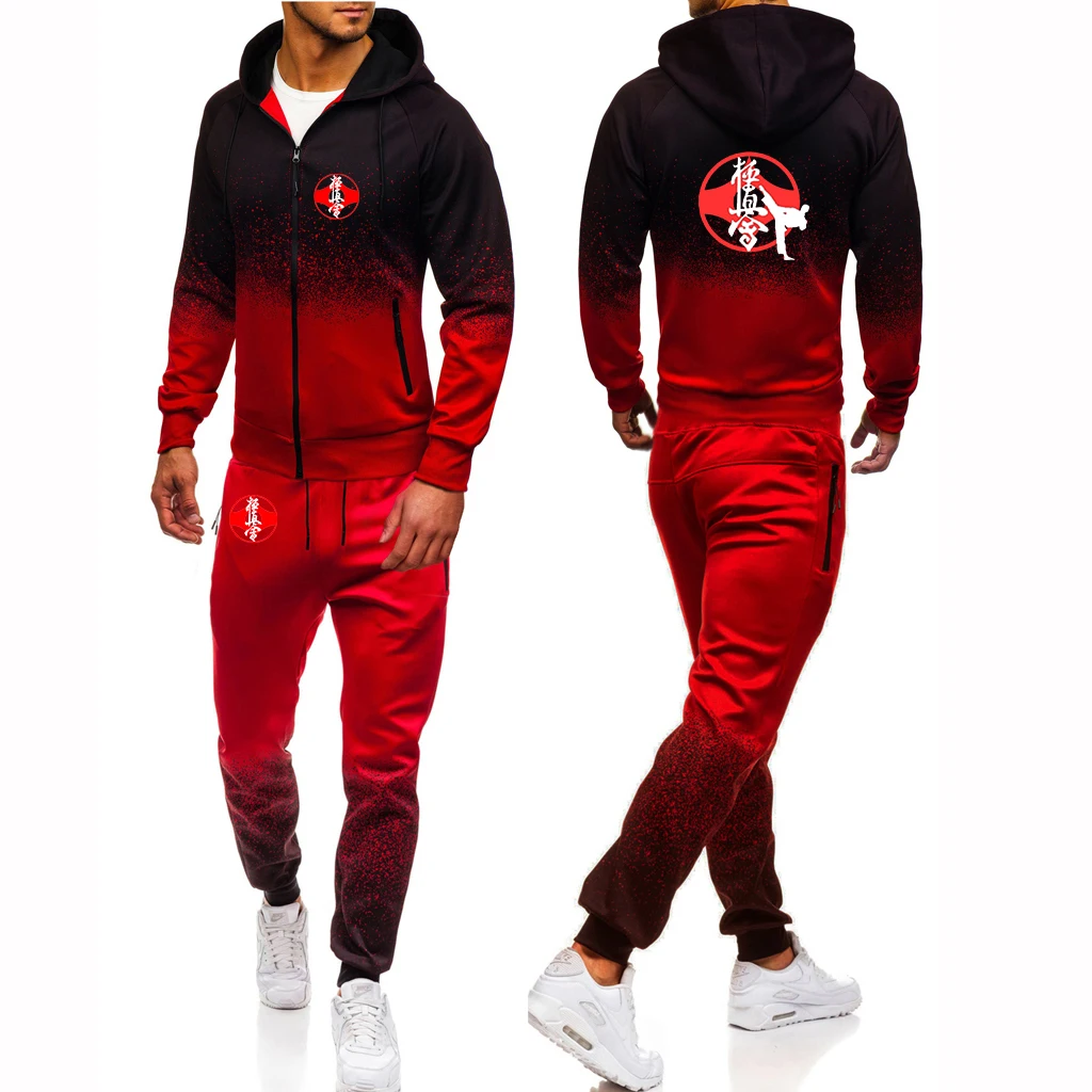 2023 new Kyokushin karate printing men's gradient hoodie casual sweatpants suit sports hip-hop coat+trousers comfortable suit