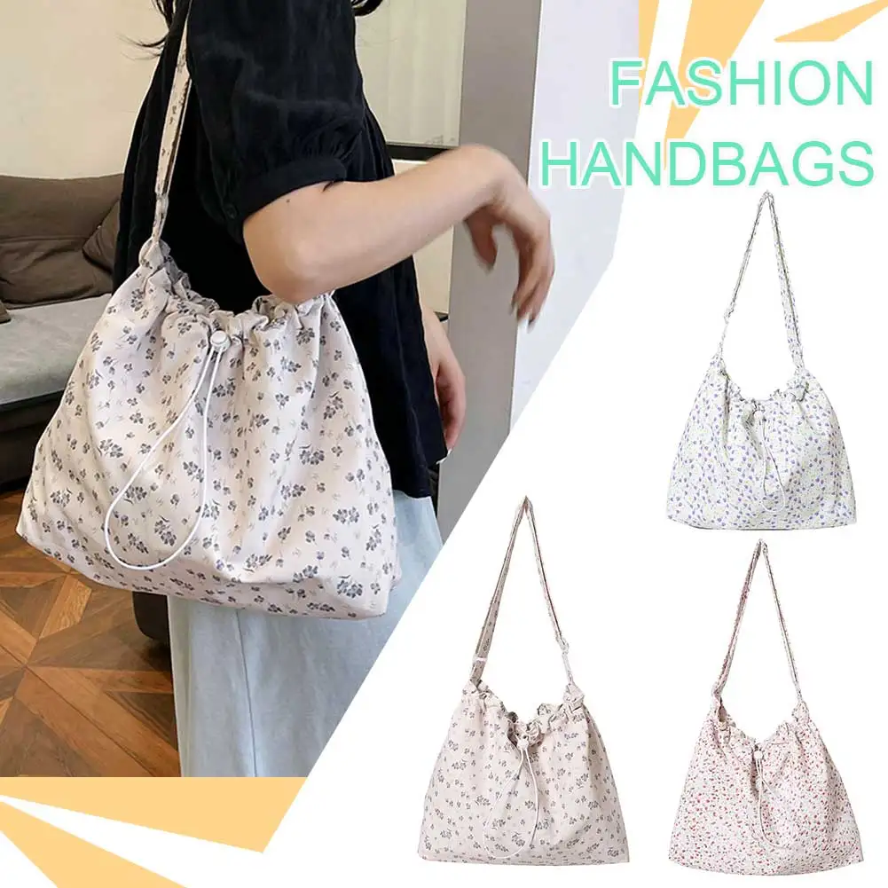 Women Fashion Shoulder Bag Large Capacity Drawstring Stylish Messenger Bag Adjustable Strap Simple Sling Bag Outdoor Travel Bag