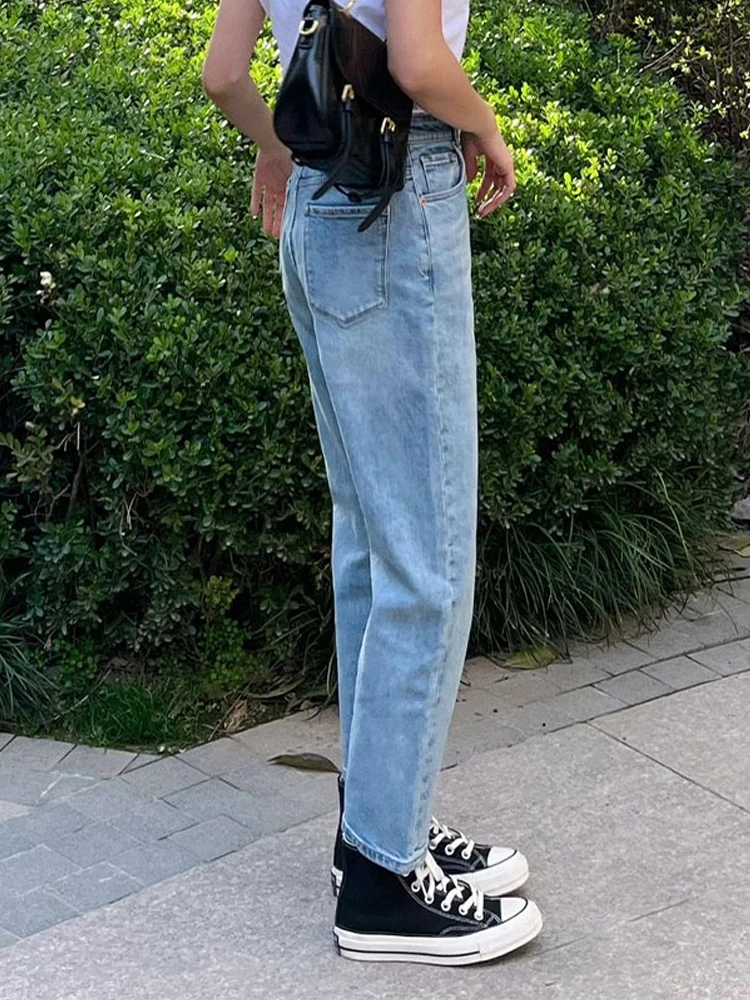 American Retro Light Blue Jeans Women's Street Wear 2023 Straight Leg High Waist Pants Pantalon Vintage Jeans Women Clothing