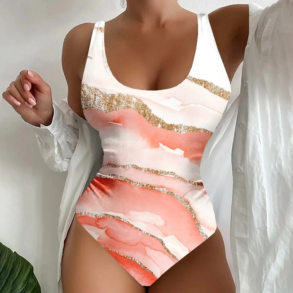 

New Women's Swimwear One Piece Normal Swimsuit Gradient Printing Bodysuit Bathing Suits Sports Beach Wear Summer Bathsuit