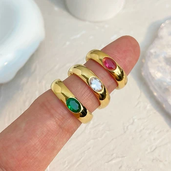 16K Gold Plated Stainless Steel Green White Cubic Zirconia Stackable Eternity Bands Wedding Ring Band for Women Jewelry Gift 1