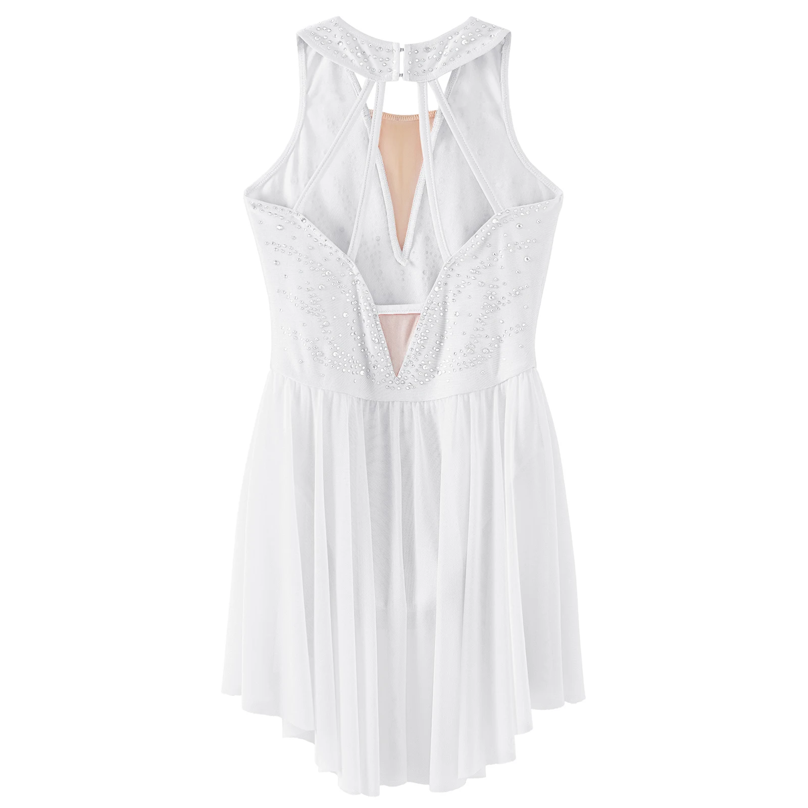 Kinder Mädchen ärmellose Strass Eiskunstlauf Trikot Kleid moderne lyrische Tanz Ballett rhythmische Gymnastik Tanz kleidung – Detail 5