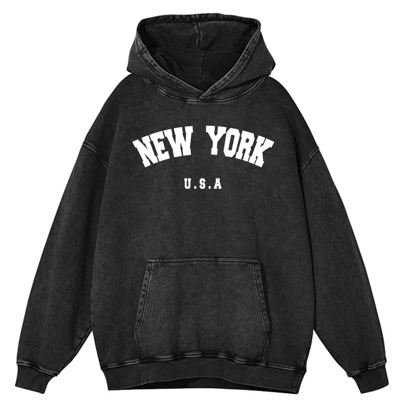 thumbnail image 1 of Sudadera con capucha para hombre, estilo retro, desgastado, lavado, estilo urbano de EE. UU., Nueva York, EE. UU., otoño, estilo hip hop, informal, 100 % algodón, 1 of 4