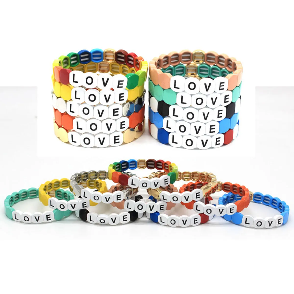 

6PCS New Fashion Multicolor Metal Beads Handmade Elastic Couple Bracelets Men Women Bangle Friends Lover Festival Jewelry Gift