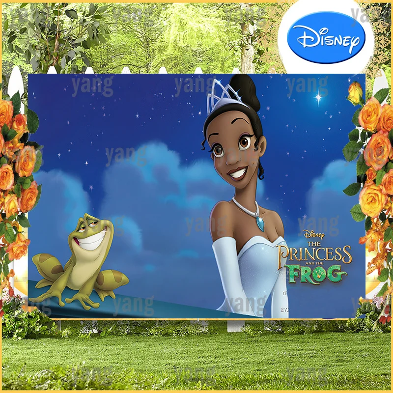 Tiana Princess And The Frog Fondale Party Custom Disney Blue Background Baby Shower Girls Birthday Moon In The Sky Decoration