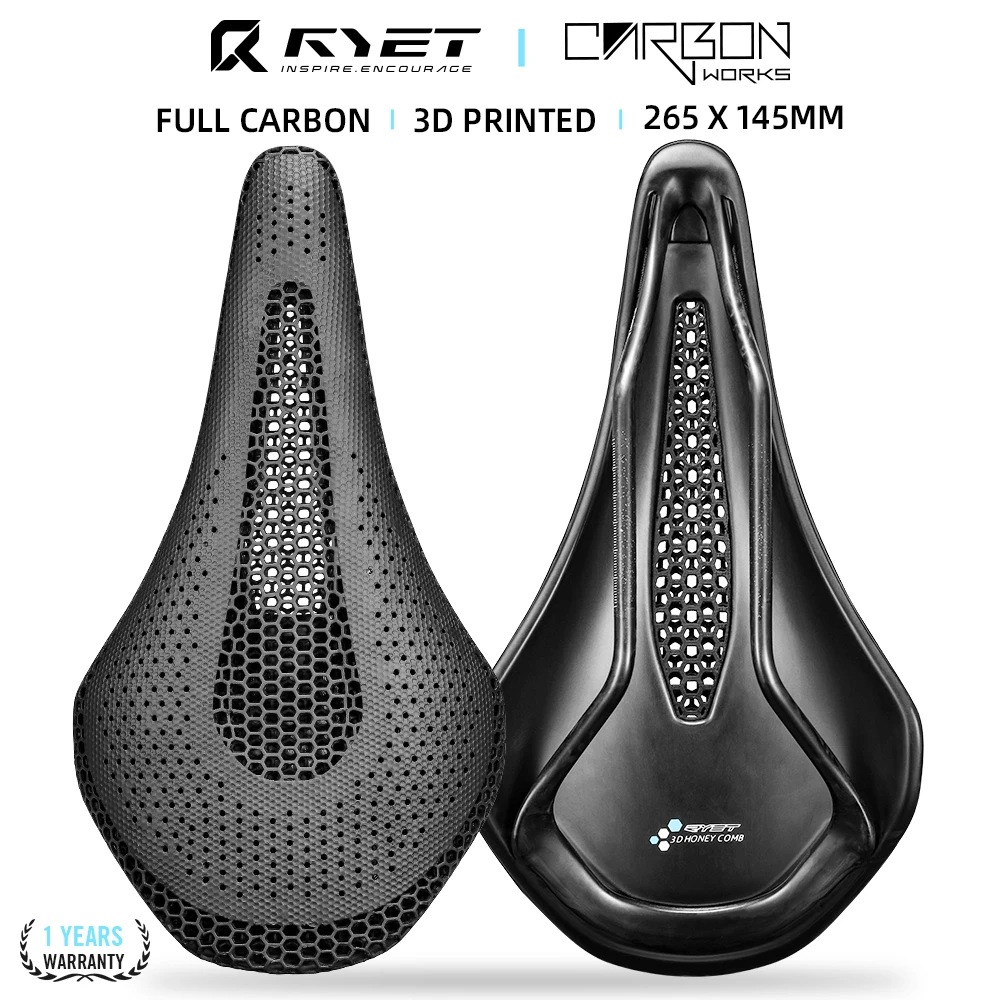 Selle Vélo Carbone Imprimée 3D - 145 Mm - Noire - Pour Route, VTT, Gravel - NEUVE