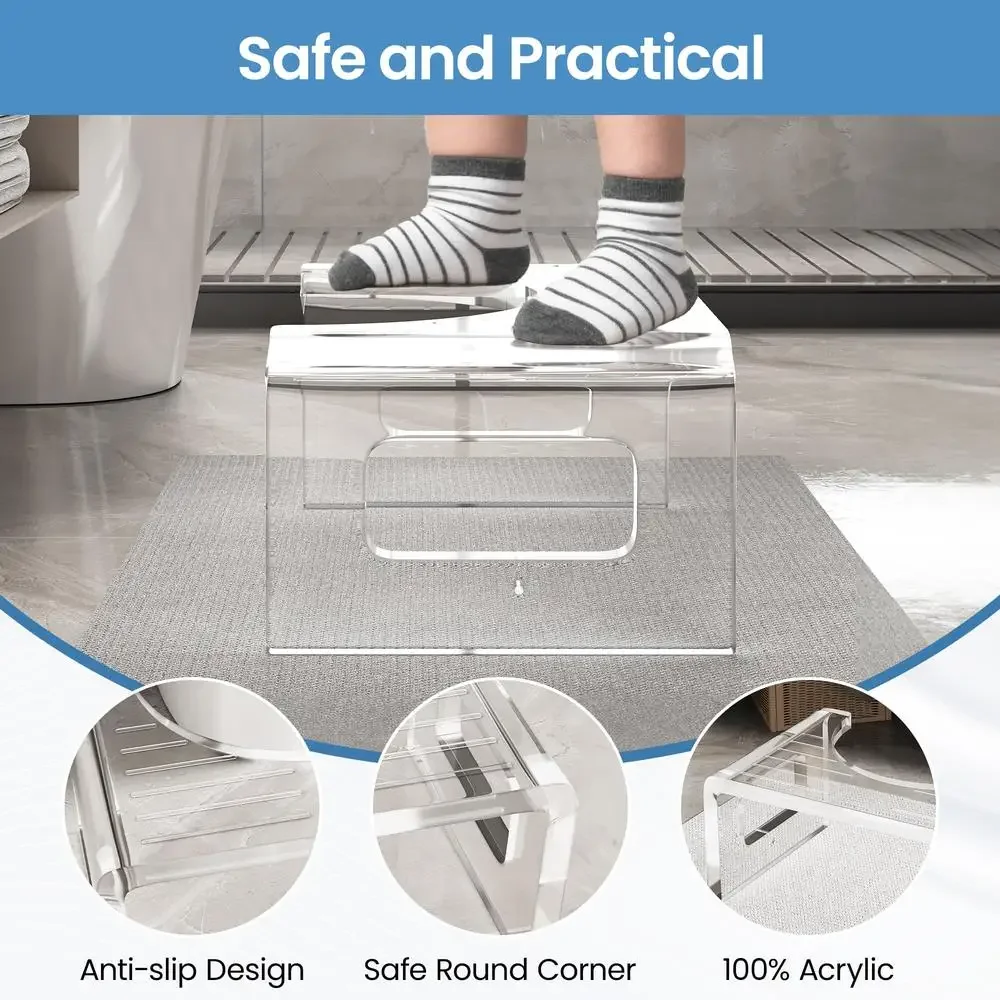 7" Acrylic Toilet Stool Optimal Bowel Movement 15mm Thickness 300LBS Capacity Non-Slip Bathroom Stool Child-Friendly Step Stool 4